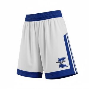 Adidas Athletic Shorts M Teens White/Navy Drawstring Logo Snug Waistband Stripes